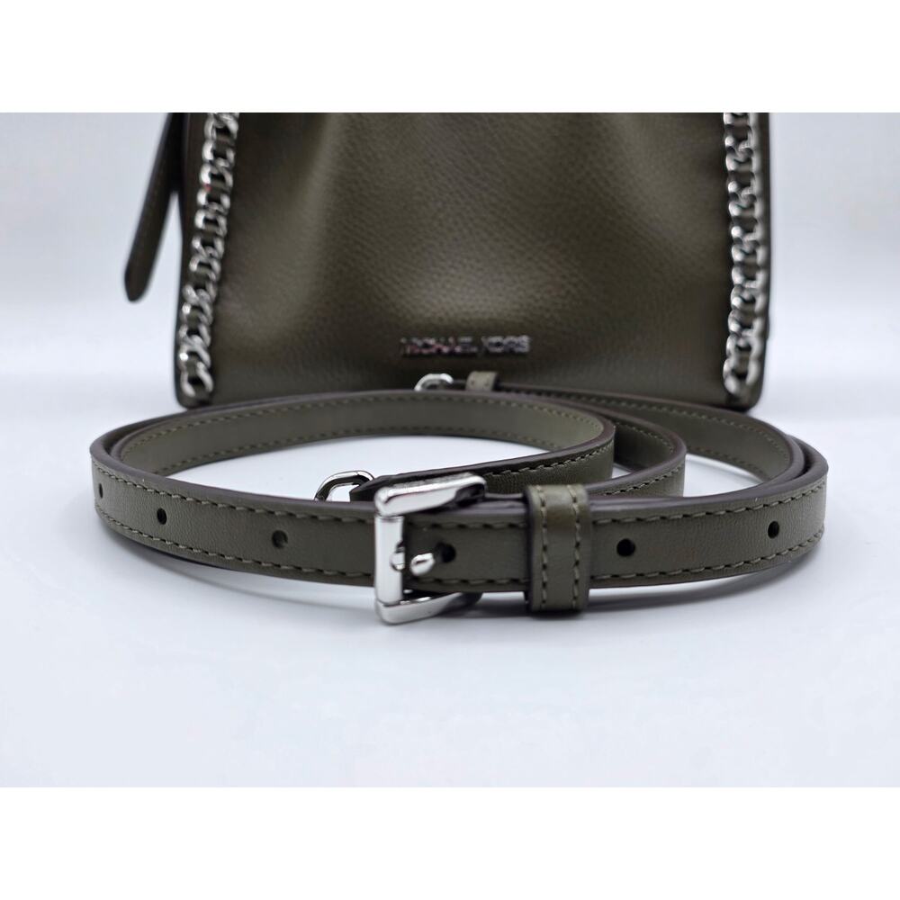 Michael Kors Mina Small Chain Leather Satchel Crossbody Olive Green Silver MK - Picture 5 of 16